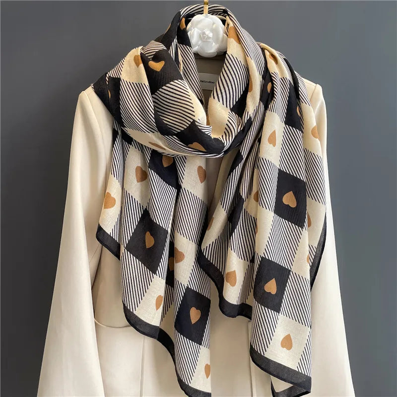 women's ig style lattice heart shape cotton and linen scarf