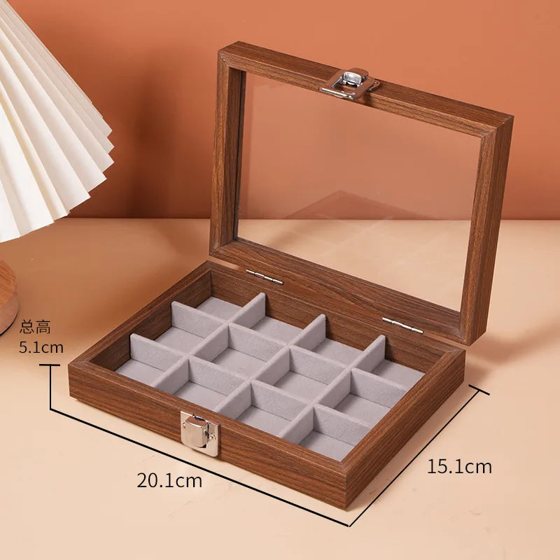 Black Walnut Wood Grain Dustproof Cover Jewelry Box Bracelet Earring Necklace Storage Case Vintage Style Wooden Jewelry Case