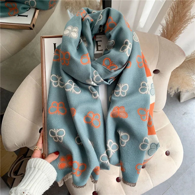 Women's Cute Sweet Color Block Cotton Butterfly Scarf