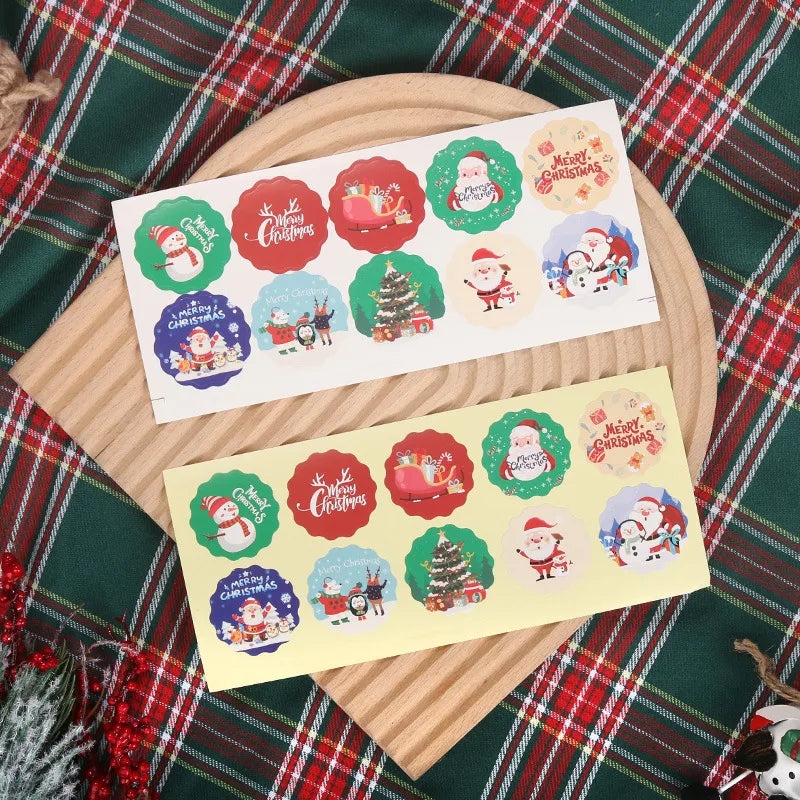 Wave Edged Cartoon Christmas Stickers Non-Drying Adhesive Baking Packaging Sealing Decorative Santa Claus Labels