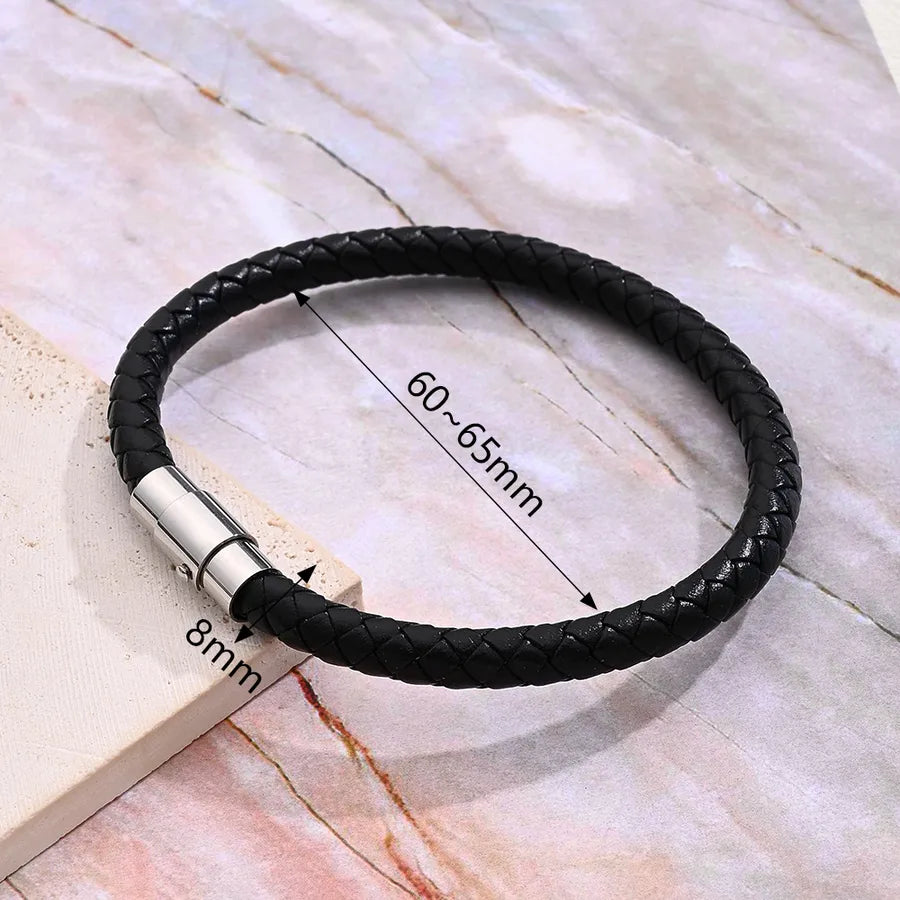 Casual Vacation Streetwear Simple 303 Stainless Steel Regenerated leather Handmade Polishing Braid Men's wristband