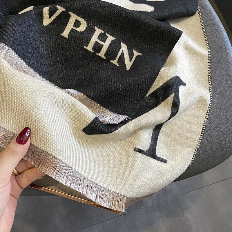 women's streetwear letter imitation cashmere tassel scarf