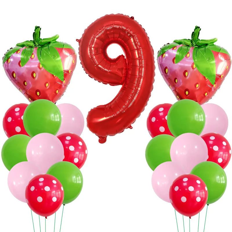Casual Cute Number Strawberry Aluminum Film Birthday Festival Balloons