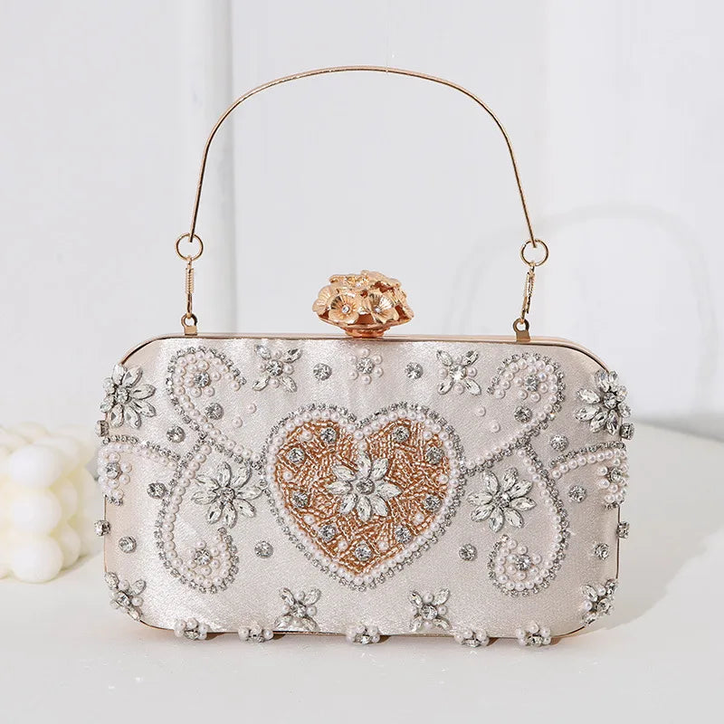 champagne polyester heart shape square evening bags