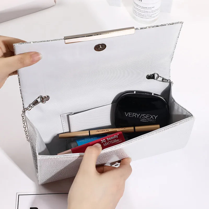 grey champagne polyester square square evening bags