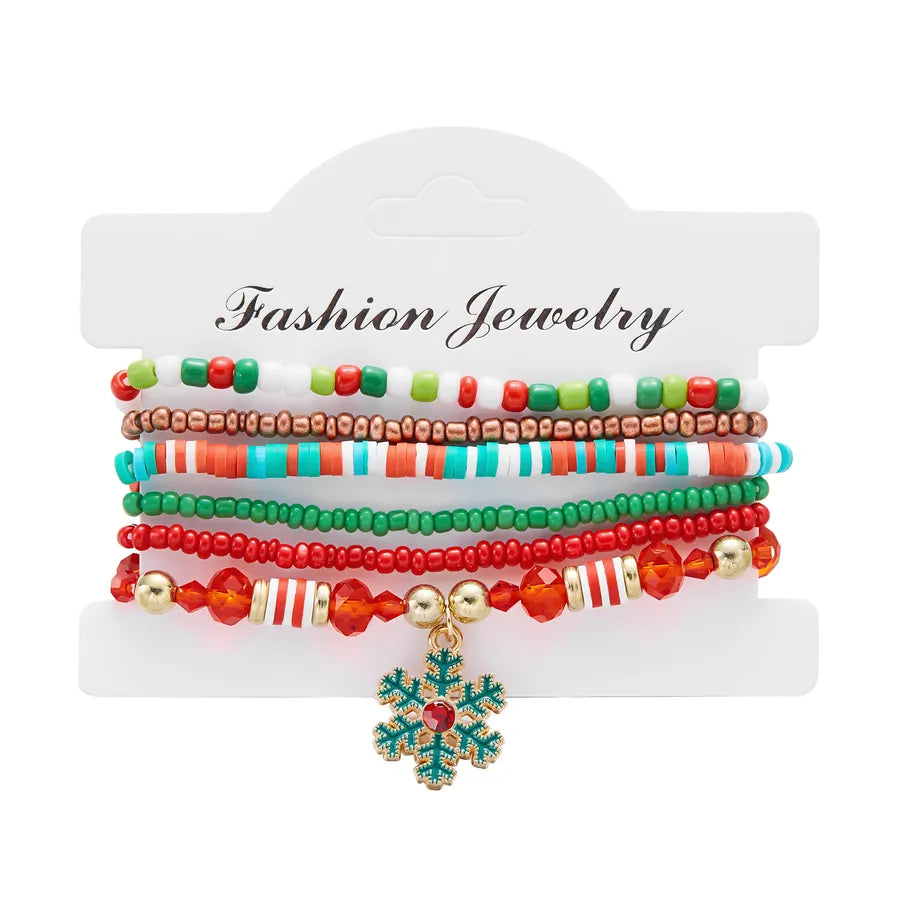 Handmade Christmas Themed Beaded Bracelet Set For Women Soft Clay Snowflake Letter Bracelets  Style