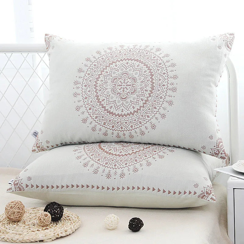 A Pair of Gauze Pillow Case Cotton Pillow Towel Cotton Pillow Case High-end European-style Couple Pillow Case