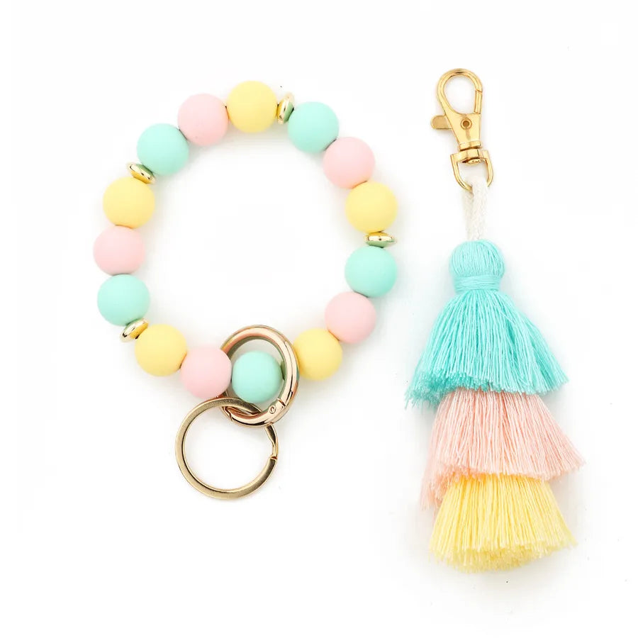Sweet Geometric Alloy Wood Silica Gel Women's Bag Pendant Keychain