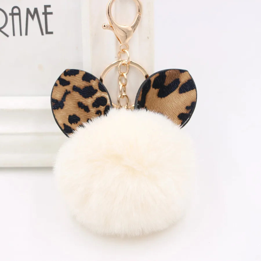 1 piece retro ear leopard simulation wool plating bag pendant keychain