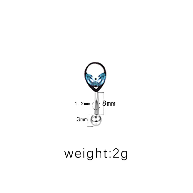 1 Piece Eyebrow Studs Hip-Hop Punk Geometric Ghost Stainless Steel Copper Epoxy Plating Rhinestones Zircon