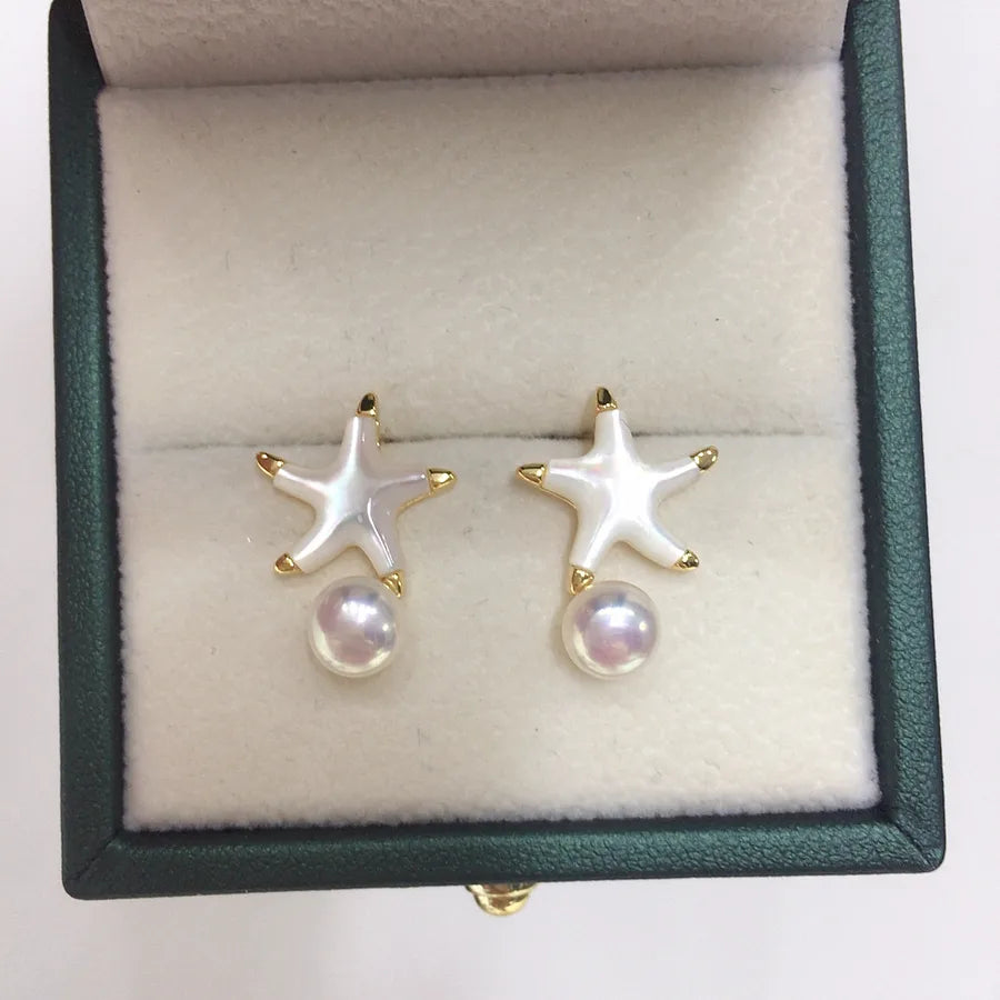 New natural freshwater pearl earrings female seashell fritillary delicate starfish pearl earrings source manufacturers wholesale
