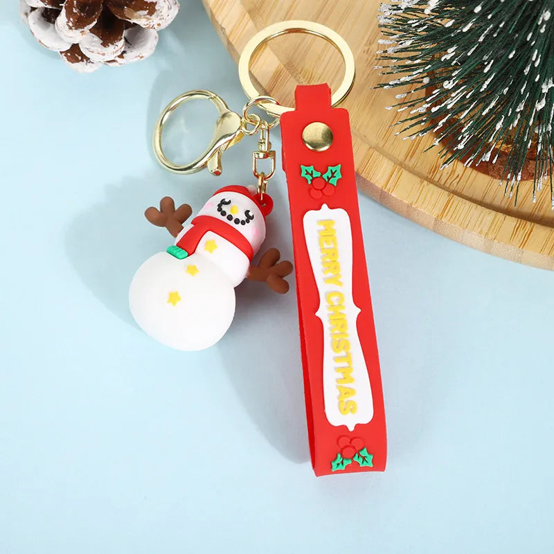 Cute Santa Claus PVC Flexible Glue Keychain Pendant Cartoon Snowman Toy Bag Bag Charm Holiday Small Gift