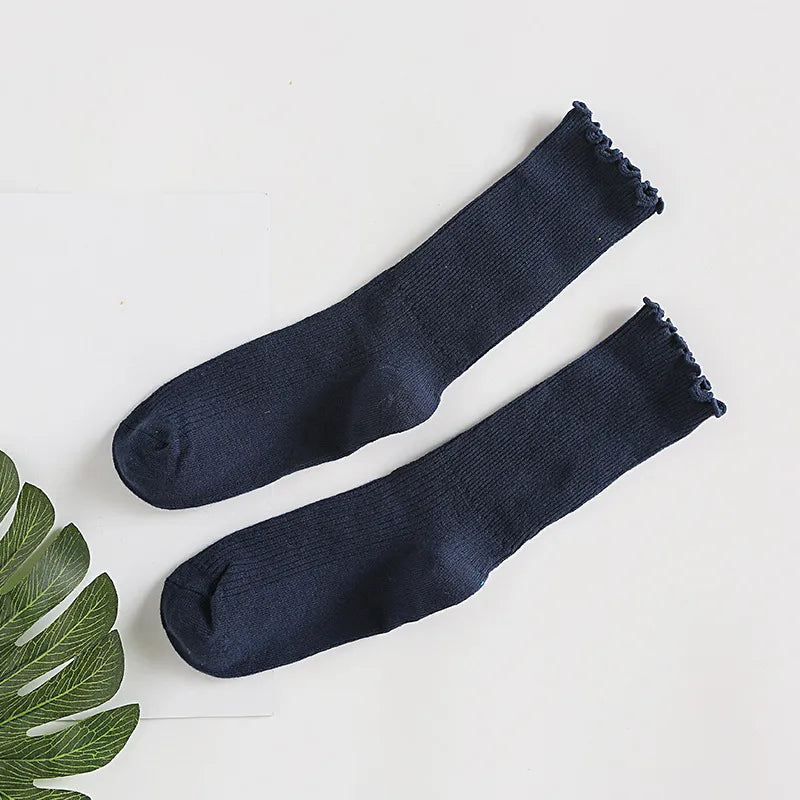 Stacked Socks Women's Japanese Style Autumn and Winter Cotton Thin Women's Socks Solid Color Wood Ear Retro Short Boots Socks