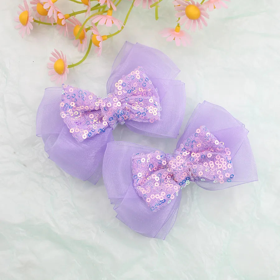 Summer New Snow Gauze Sequin Bow Hairpin Girls Princess Shiny Hairpin Candy Color Children's Hair Accessories