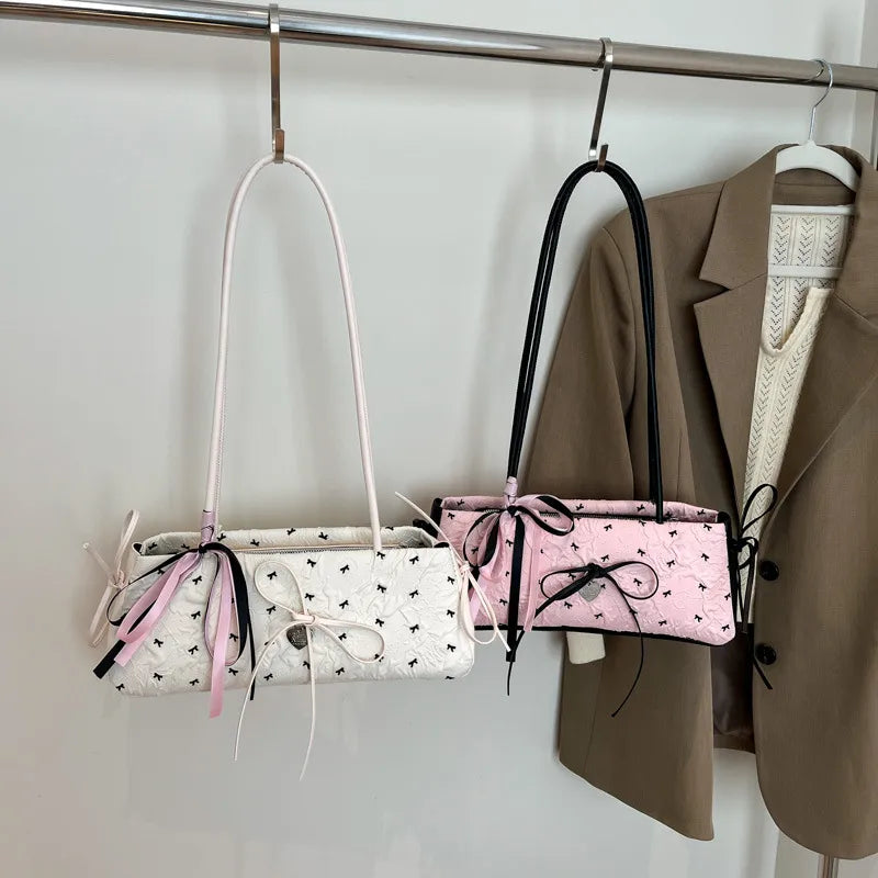 Niche Design Underarm Commuter Bag for Women  New Girly Style Fashion Handbag Bow Shoulder Bag