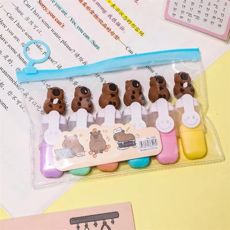 Cute Capybara Fluorescent Pen Student Only Large Capacity Children Color Pencil Thick Transparent Color Soft Head Oblique Head Marking Pen