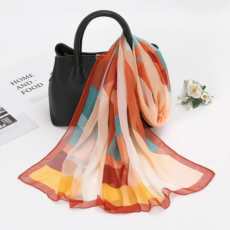 women's lady color block qiao qi silk scarves