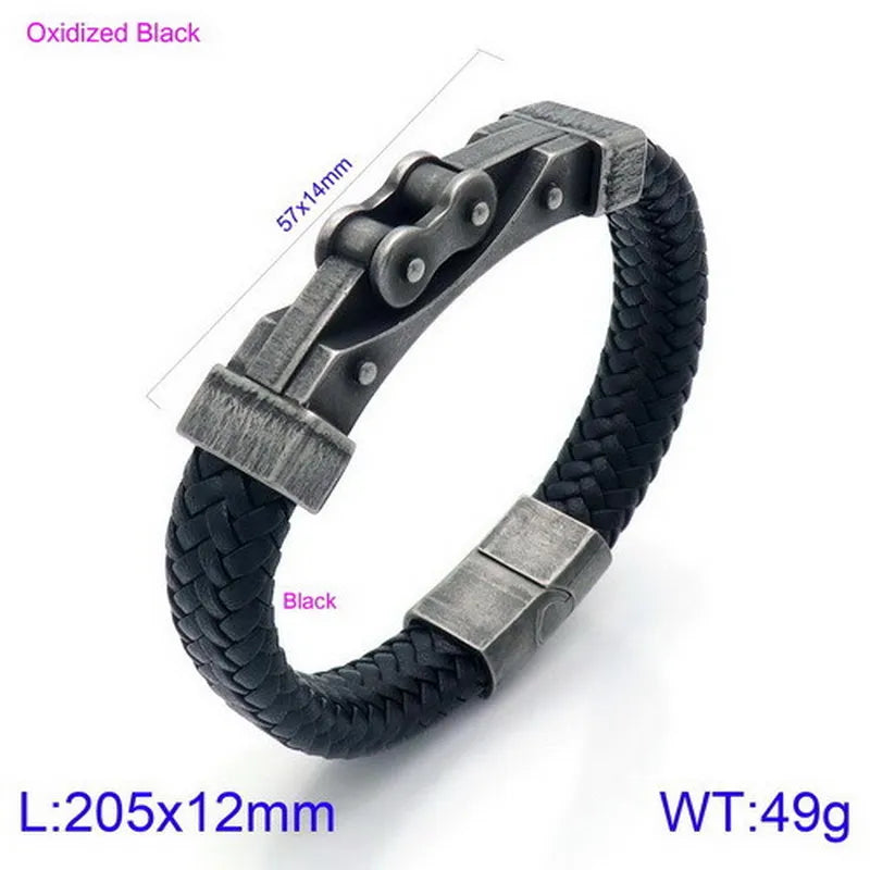 Hip-Hop Retro Color Block Pu Leather Titanium Steel Plating 18K Gold Plated Men's Bracelets