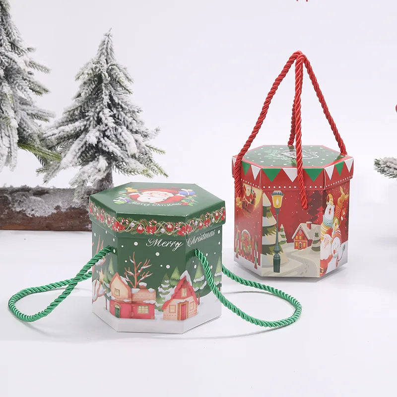 Hexagonal Handheld Christmas Apple Box for Peace Night Candy Packaging Children's Gift Fruit Basket Baking Supplies