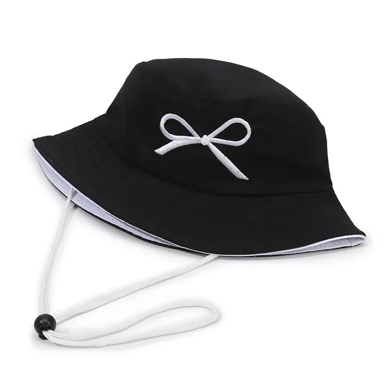 Women's Sweet Bow Knot Embroidery Wide Eaves Bucket Hat