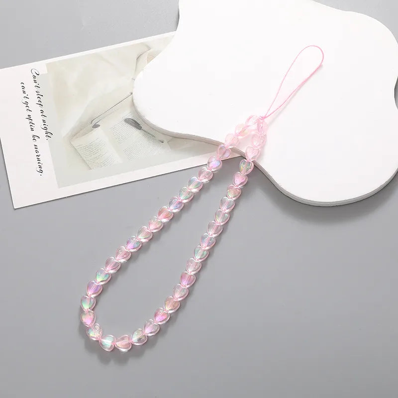 Sweet Heart Shape Arylic Beaded Mobile Phone Chain