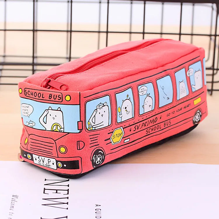 cute creative small animal bus canvas  pencil case student stationery wholesale