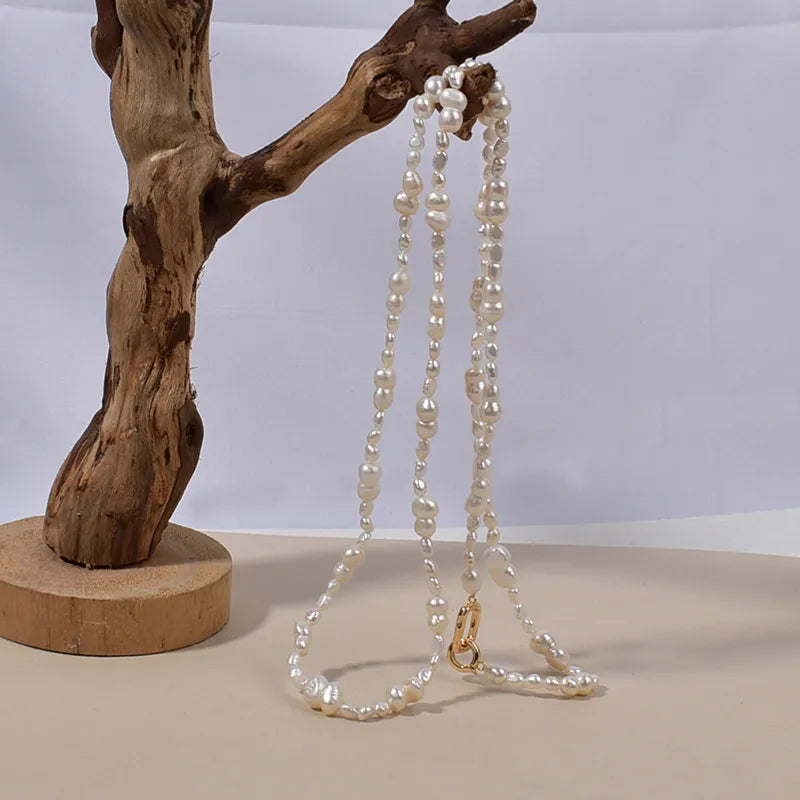 New Natural Baroque Shape Pearl Necklace Hollow Core Freeform Freshwater 8 Letter Fashionable Sweater Chain Original Design