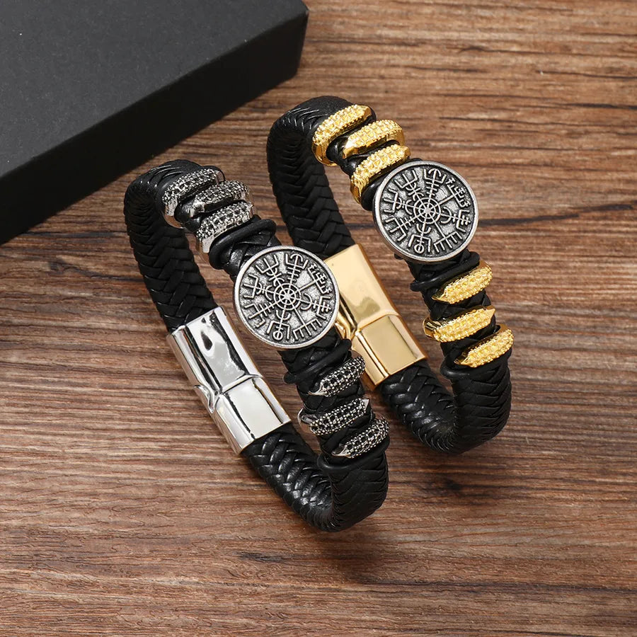 Retro Geometric Alloy Handmade Men's Bangle Men Cord & Leather Bracelets