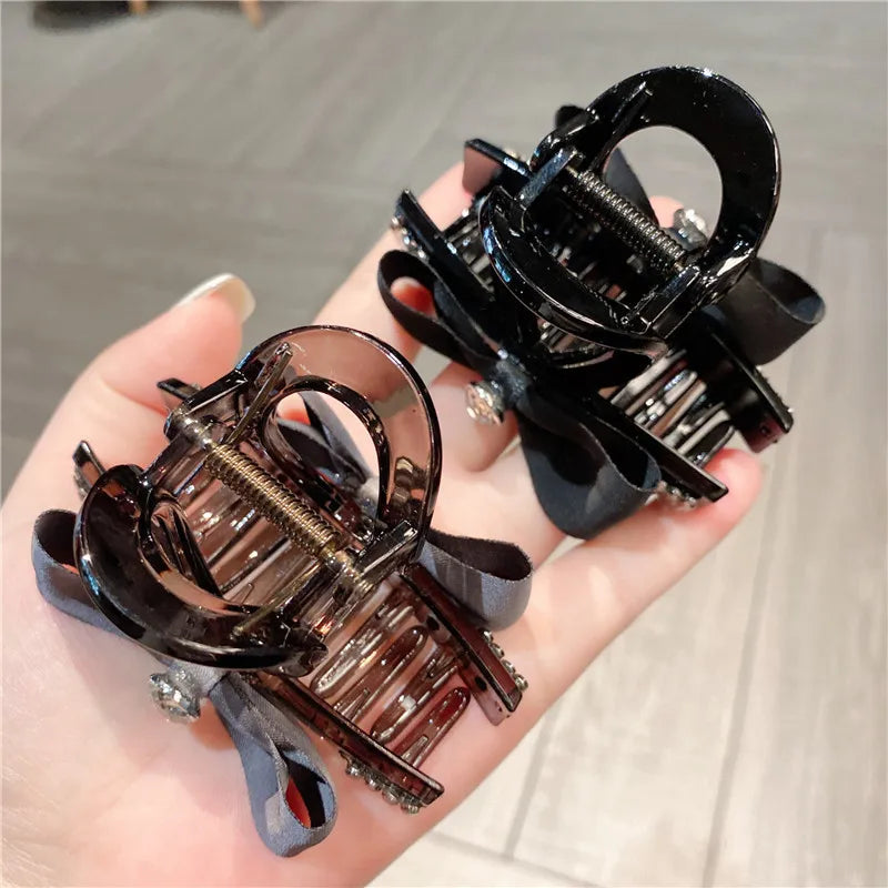 Black Fabric Medium Butterfly Knot Hair Clip Sweet Half Updo Hair Clip Women's Headwear Casual Style Hair Accessories