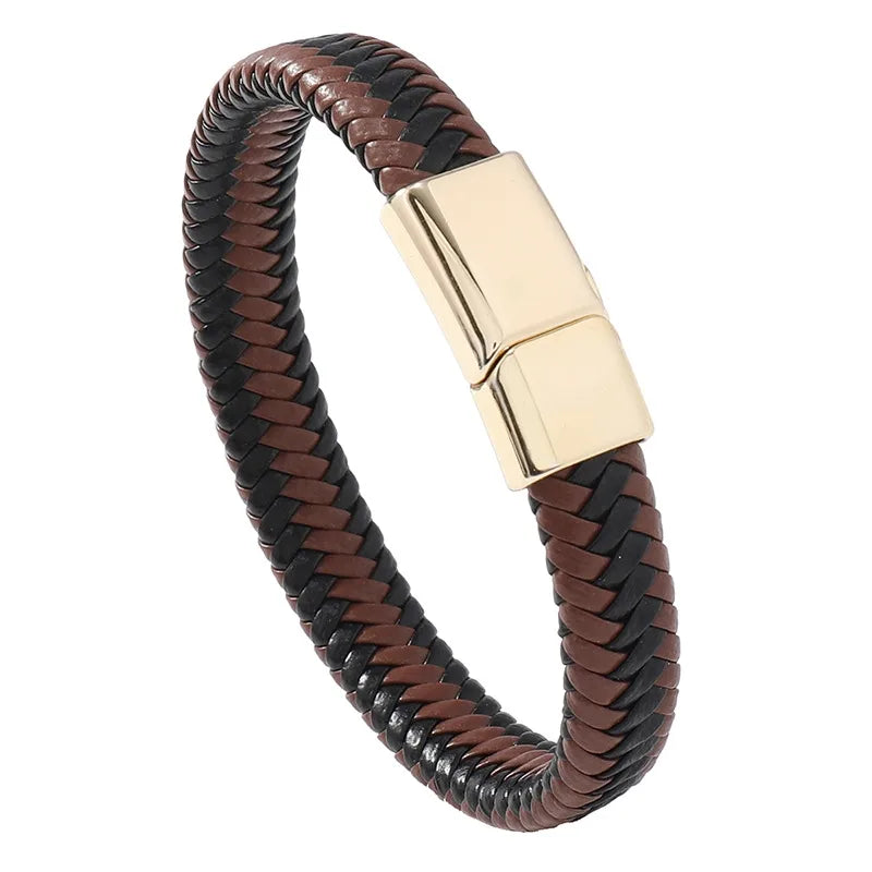 Hip-Hop Retro Geometric Pu Leather Knitting Plating Men's Bracelets