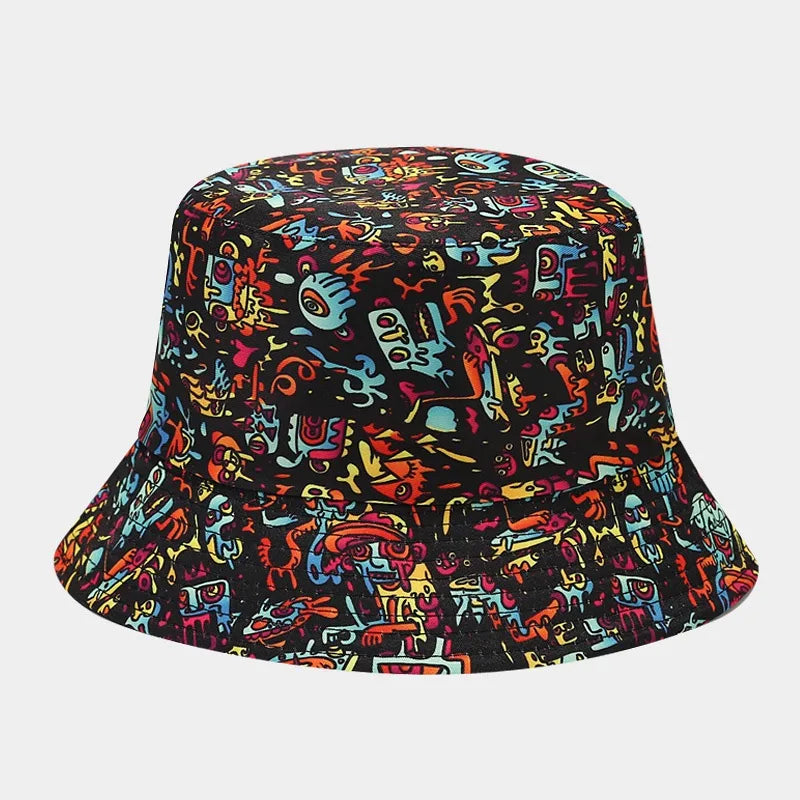 women's elegant basic graffiti printing flat eaves bucket hat