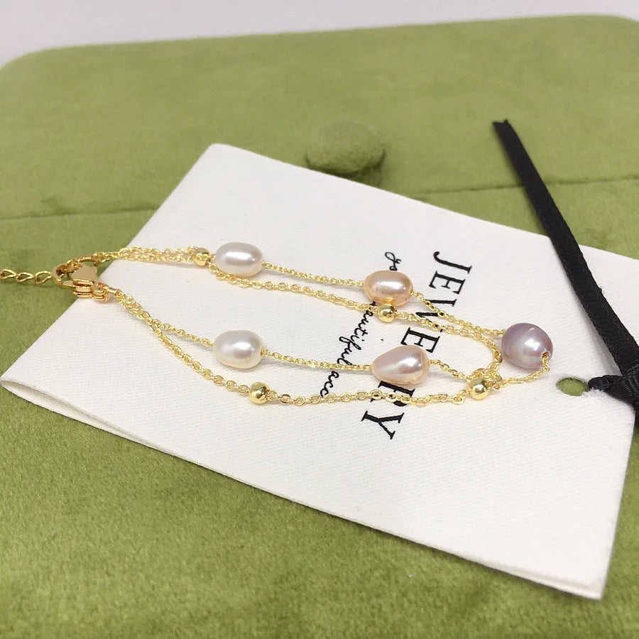 Zhuji Mountain Lake 5-6mm meter natural freshwater pearl bracelet 18K bag gold flash O chain adjustable bracelet
