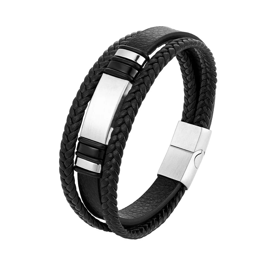 Exaggerated Geometric 316L Stainless Steel  Pu Leather Men's wristband Men Cord & Leather Bracelets