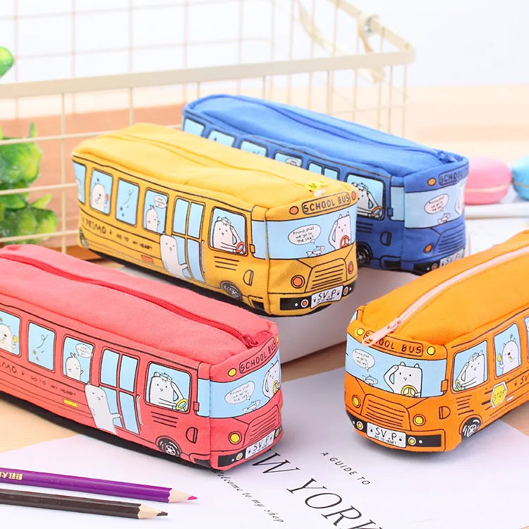 cute creative small animal bus canvas  pencil case student stationery wholesale