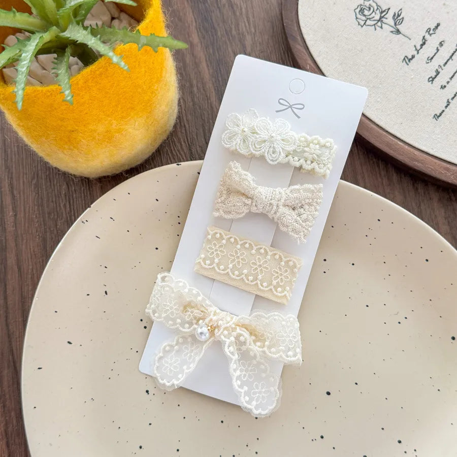 New Arrival French Lace Butterfly Knot Hair Clip Set Cute Flower Design 4 Pack Baby Headwear Princess Style Girls Hair Accessories