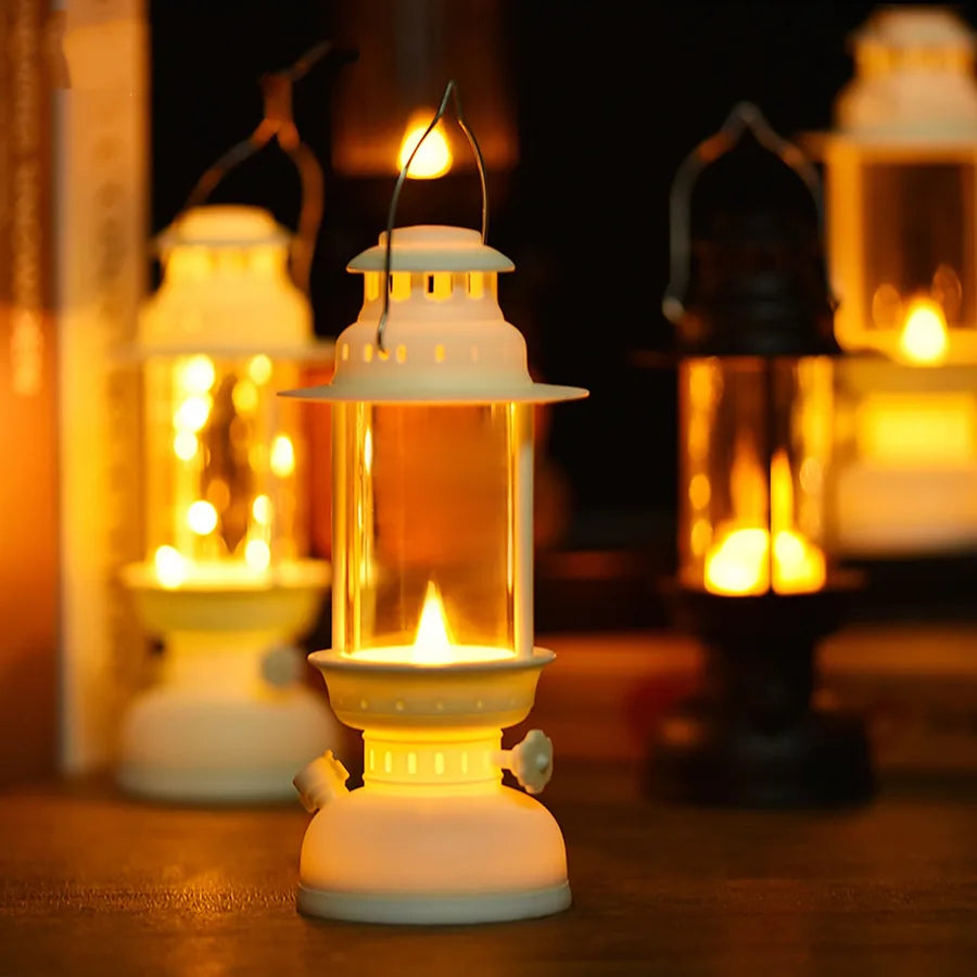 Antique Style LED Palace Lamp Night Light Outdoor Camping Decorative Lamp Geometric Stereo Pattern Glass European Style