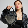 Women's Medium Pu Leather Solid Color Streetwear Rivet Heart-shaped Zipper Handbag Crossbody Bag