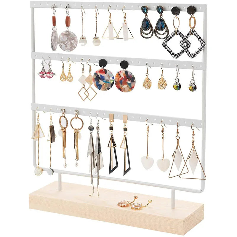 Simple Style Rectangle solid wood Metal Jewelry Display Jewelry Rack