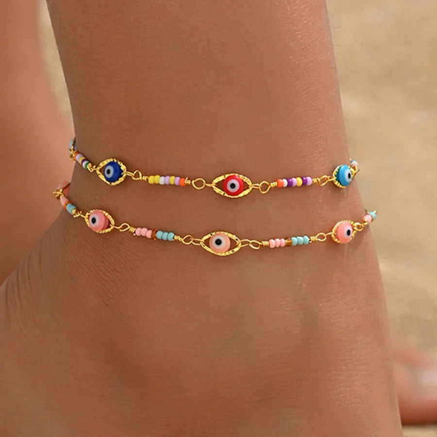 Wholesale Jewelry Hip-Hop Tropical Cool Style Devil's Eye Copper ceramics 18K Gold Plated Anklet