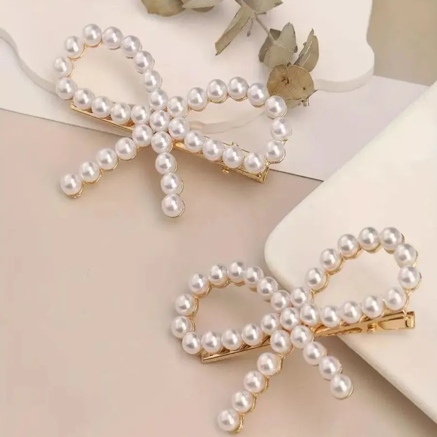 Sweet Commute Women's Bow Knot Copper Inlay Artificial Pearls Hair Clip