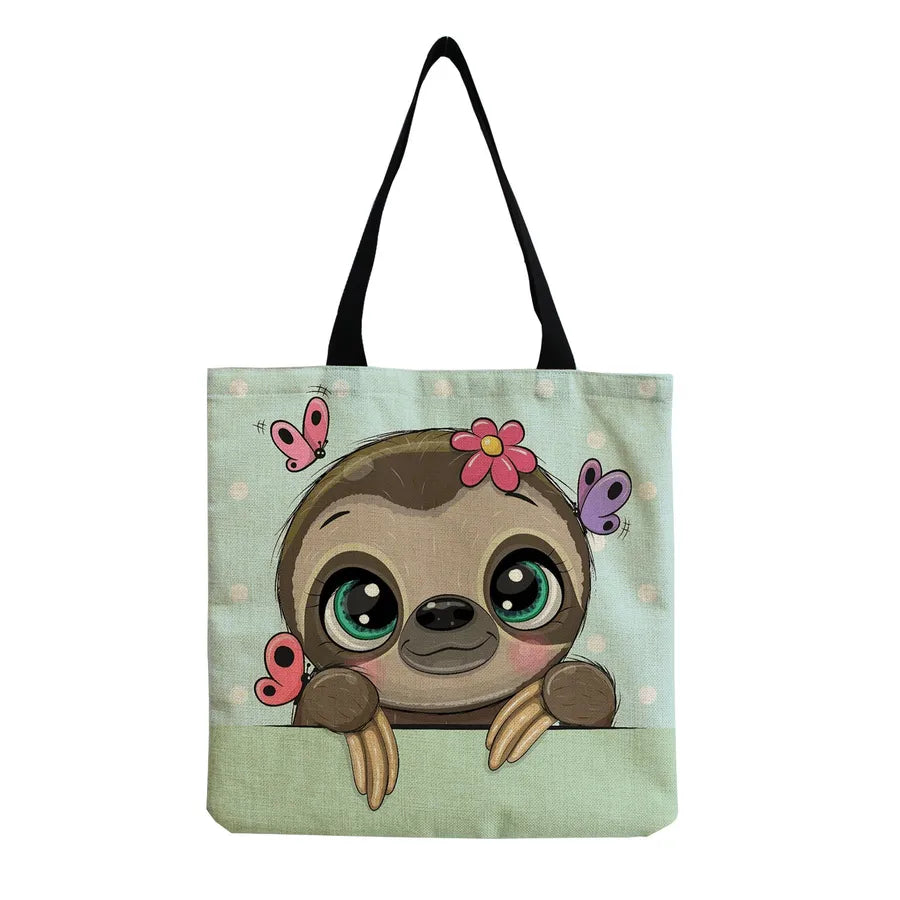 Women's Cute Animal Cartoon Linen Shopping bags