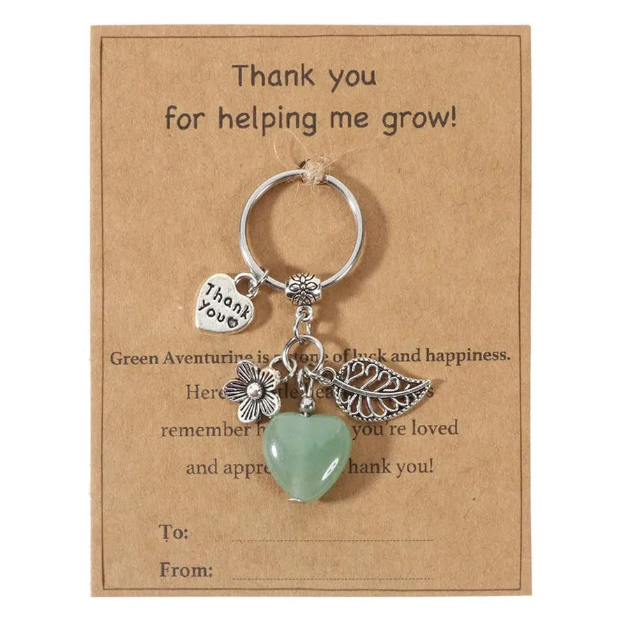 Crystal Heart Keychain Thank You Teacher Flower Leaf Purple Crystal Pink Quartz Keyring Crystal Heart Shaped Keychain Pendant