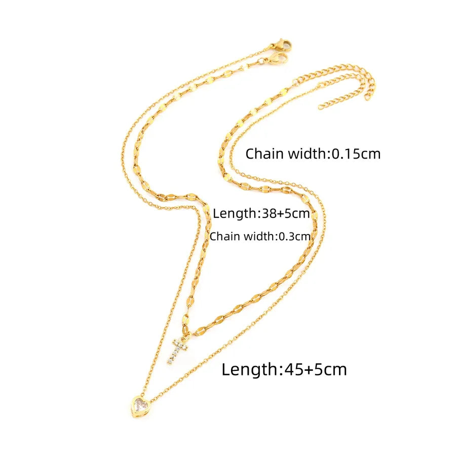 Wholesale Jewelry Elegant Simple Style Letter Heart Shape 201 Stainless Steel Artificial Crystal Copper Lip chain cable chain Pendant Necklace