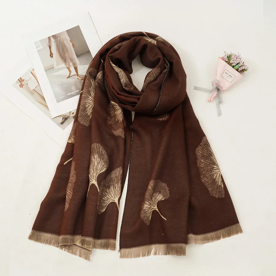 women's elegant ginkgo leaf imitation cashmere scarf