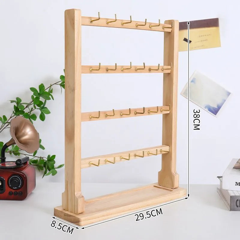 Wooden Jewelry Display Stand Earring Necklace Bracelet Organizer Artistic Style Market Stall Hook Keychain Holder Storage Rack