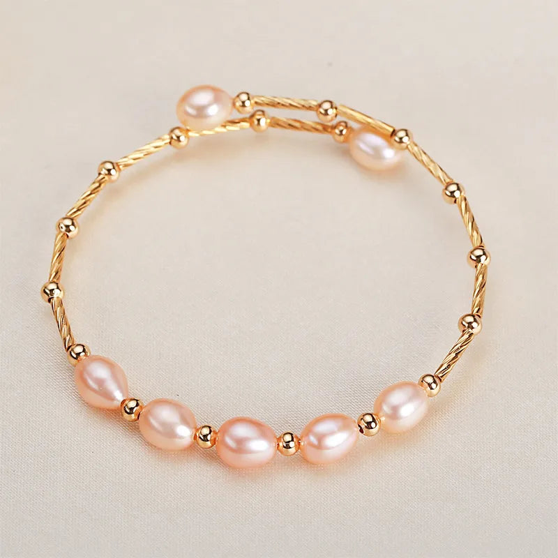 Freshwater Pearl Copper Tube Bangle Casual Elegant