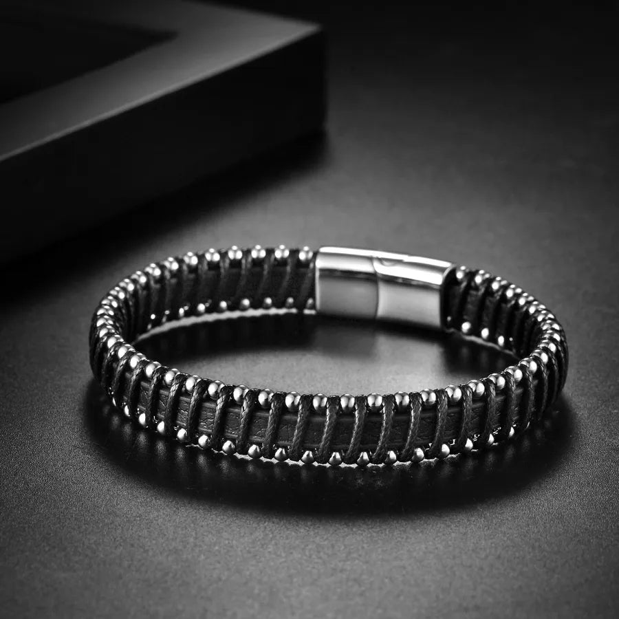 Hip-Hop Geometric Solid Color 316 Stainless Steel  Leather Wholesale Bracelets