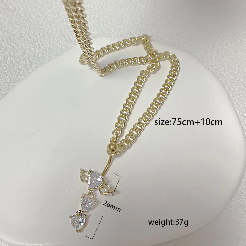 IG Style Simple Style Heart Shape Butterfly 316 Stainless Steel  Alloy Copper Plating Butterfly Inlay Rhinestones Zircon White Gold Plated Gold Plated Women's Waist Chain