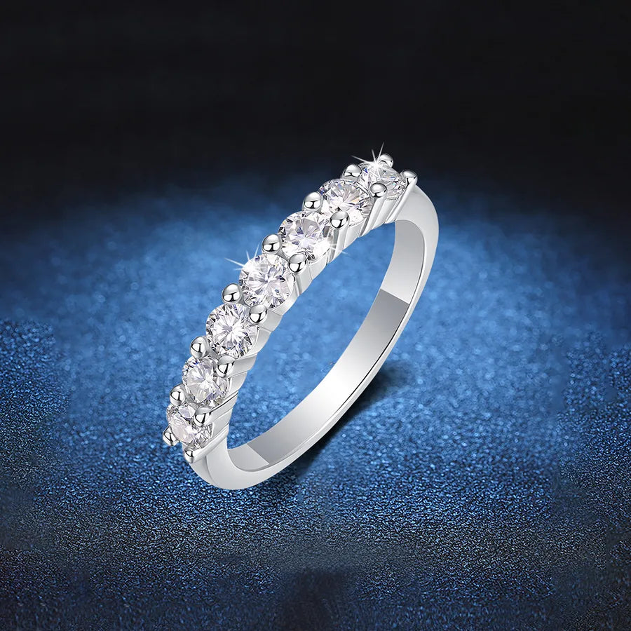 0.7ct Moissanite 925 Sterling Silver Rings Round Brilliant Cut Geometric White Gold Plated Rings