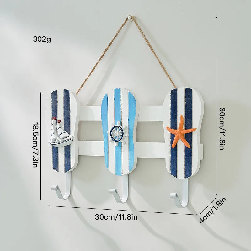 Casual Marine Style Starfish Ship Rudder Wood Iron pendant Hooks Wall Art